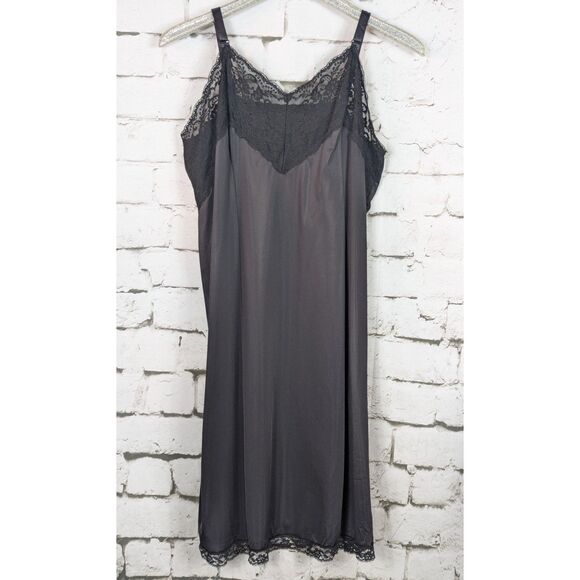 VINTAGE WONDERMAID Shiny Nylon Lace Slip USA Union Glamour Black Stretch Size 44 - Picture 4 of 6